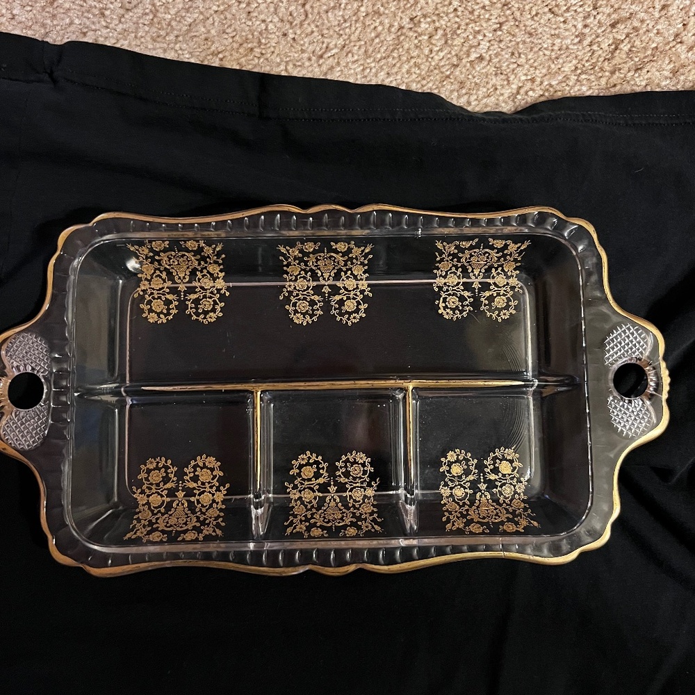 Glastonbury Lotus Crystal Rose Bud Relish Tray